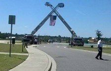 The American Flag is placced outside Northwoods Assembly Church in Summerville in honor of Steve Skipton Sr. (Provided)