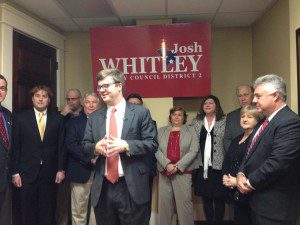 Josh Whitley officially announces his plans to run for District 2 outside of his law office. (Via Facebook)