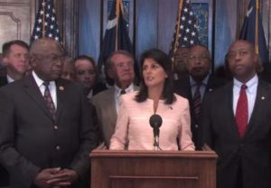 Gov. Nikki Haley calls for removal of Confederate flag.