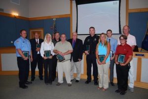 Pictured at the Aug. 11 City Council meeting are (l-r) Engineer/EMT Josh Rohrbach, Constable Donald Matthews, Angela Martin, Doug Quinn, Kyle Brady, Mayor Michael Heitzler, PFC Dariusz Ambroziak, Cheryle Talbert, Daniel Gerrald, Karson Robinson and Kevin Siko.