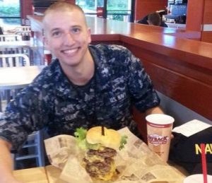 This Goose Creek sailor is eager to take a bite out his burger. (Wayback Burger/Facebook)