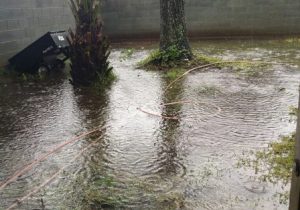 Pictured: Flooding behind a home in Goose Creek located in the Woodland Lakes subdivision