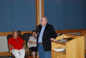 Goose Creek Mayor Michael Heitzler holds court at a lecture earlier this month.