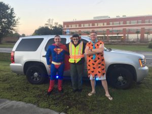 Pictured: Chief Turner shows his silly side, dressed as Superman directing traffic on Halloween.