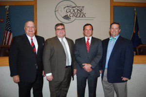 From left, Mayor Heitzler is pictured with Goose Creek City Council Members Greg Habib, Brandon Cox and Kevin Condon.