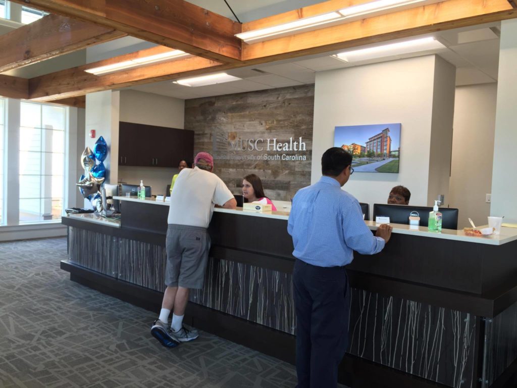 Front desk in the lobby/waiting area of the facility.