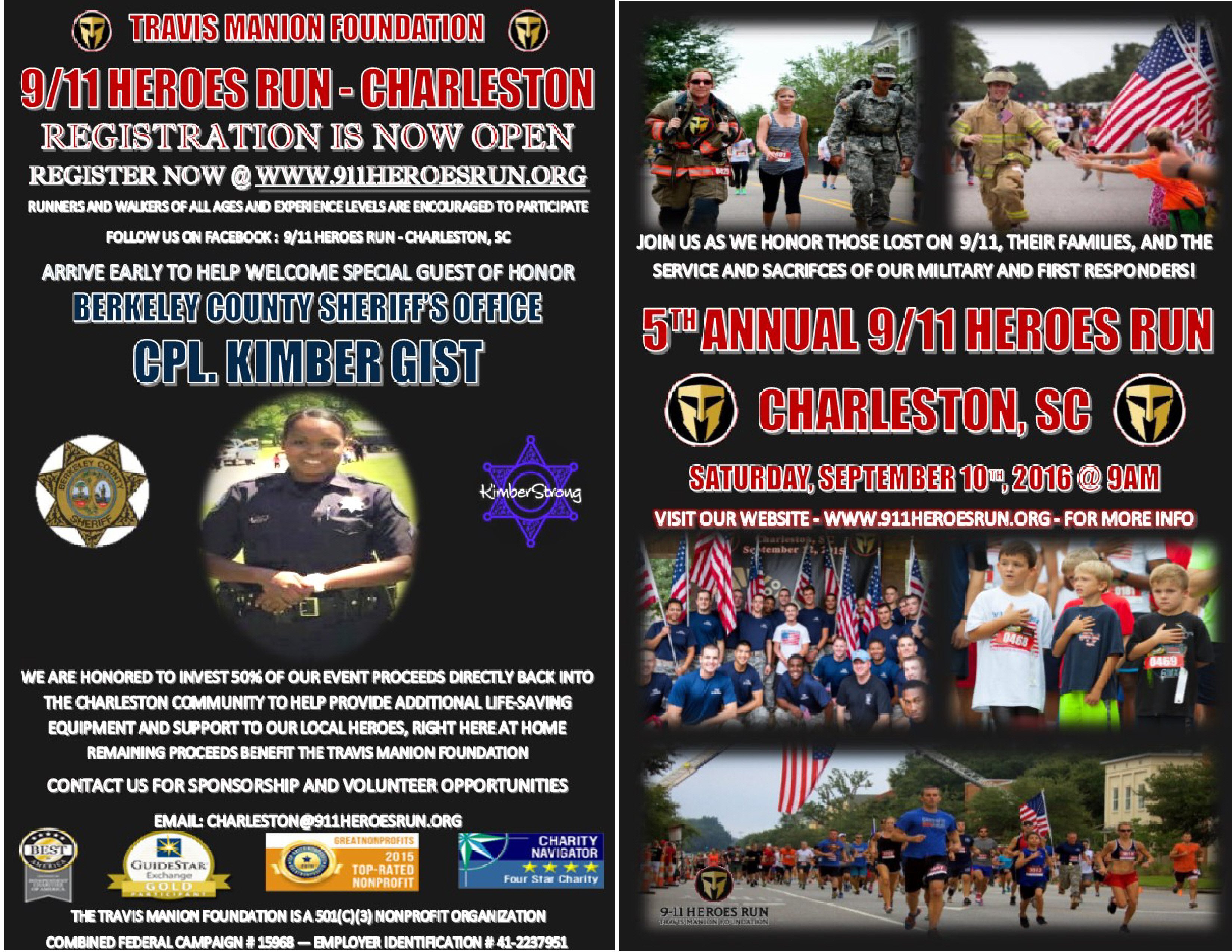 Cpl. Kimber Gist with the Berkeley County Sheriff's Office will serve as the guest of honor. In February, she was shot multiple times in the line of duty and miraculously survived.