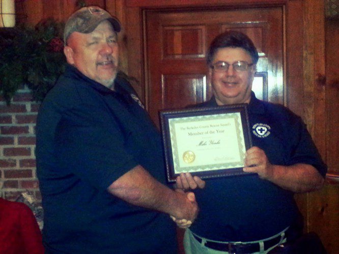 Pictured: Mike Yonke named "Member of the Year" for the Berkeley Co. Rescue Squad in December 2014.