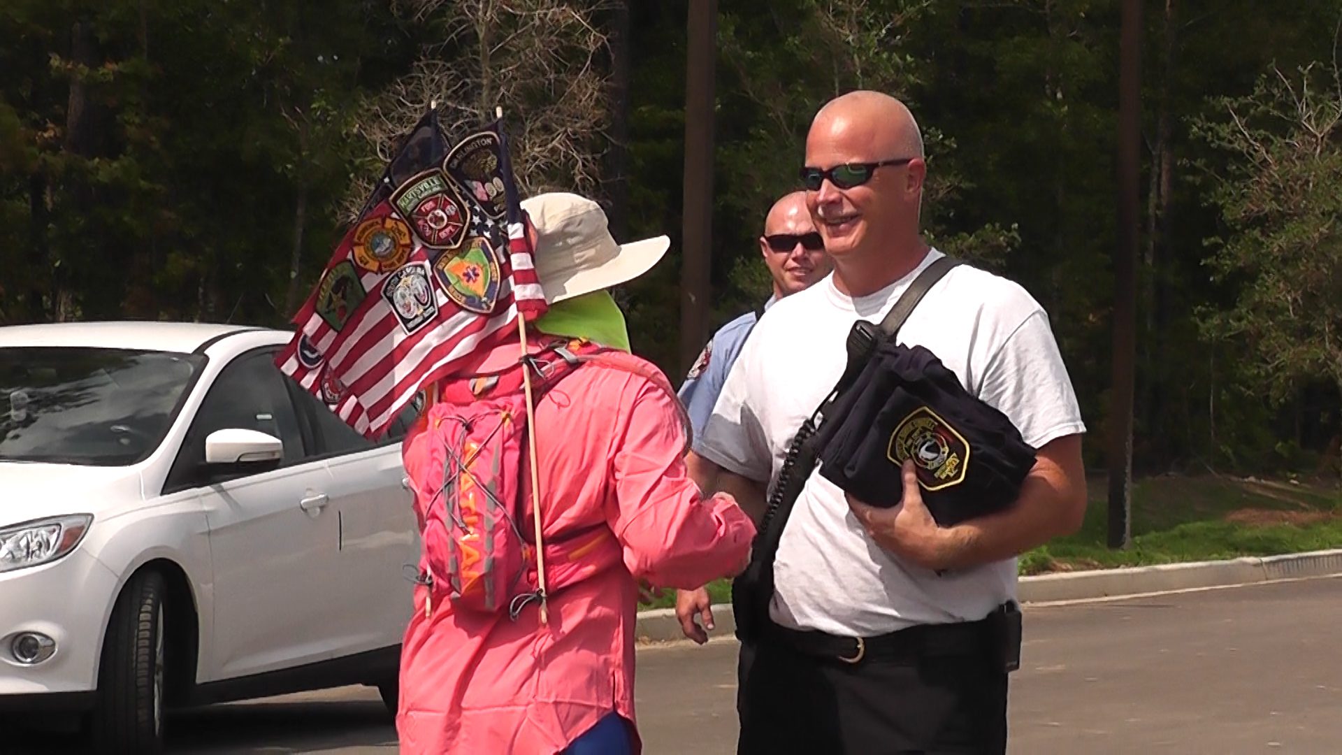 Pictured: Captain Todd Pruitt with the Goose Creek Fire Department welcomes Anna into town.