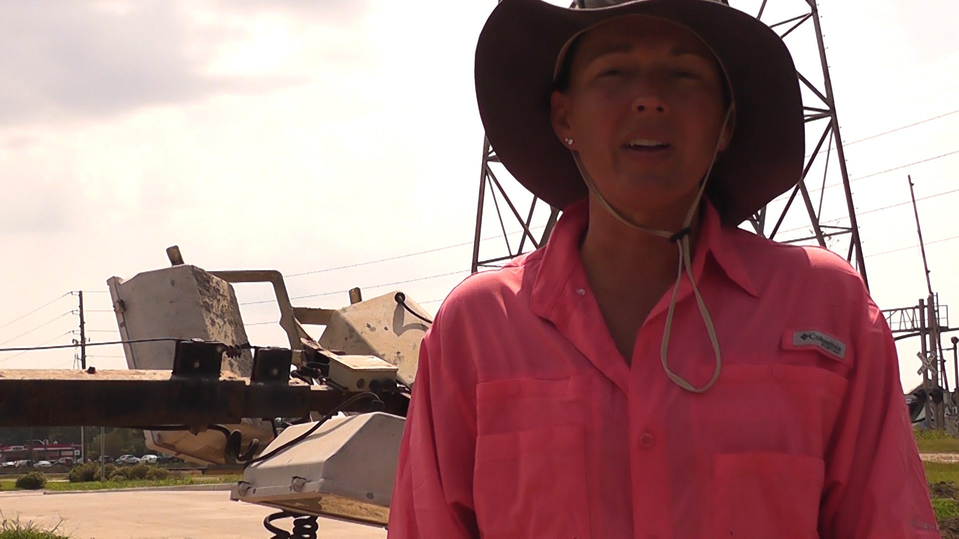 Pictured: Anna pauses for a quick interview before continuing her walk to Charleston.