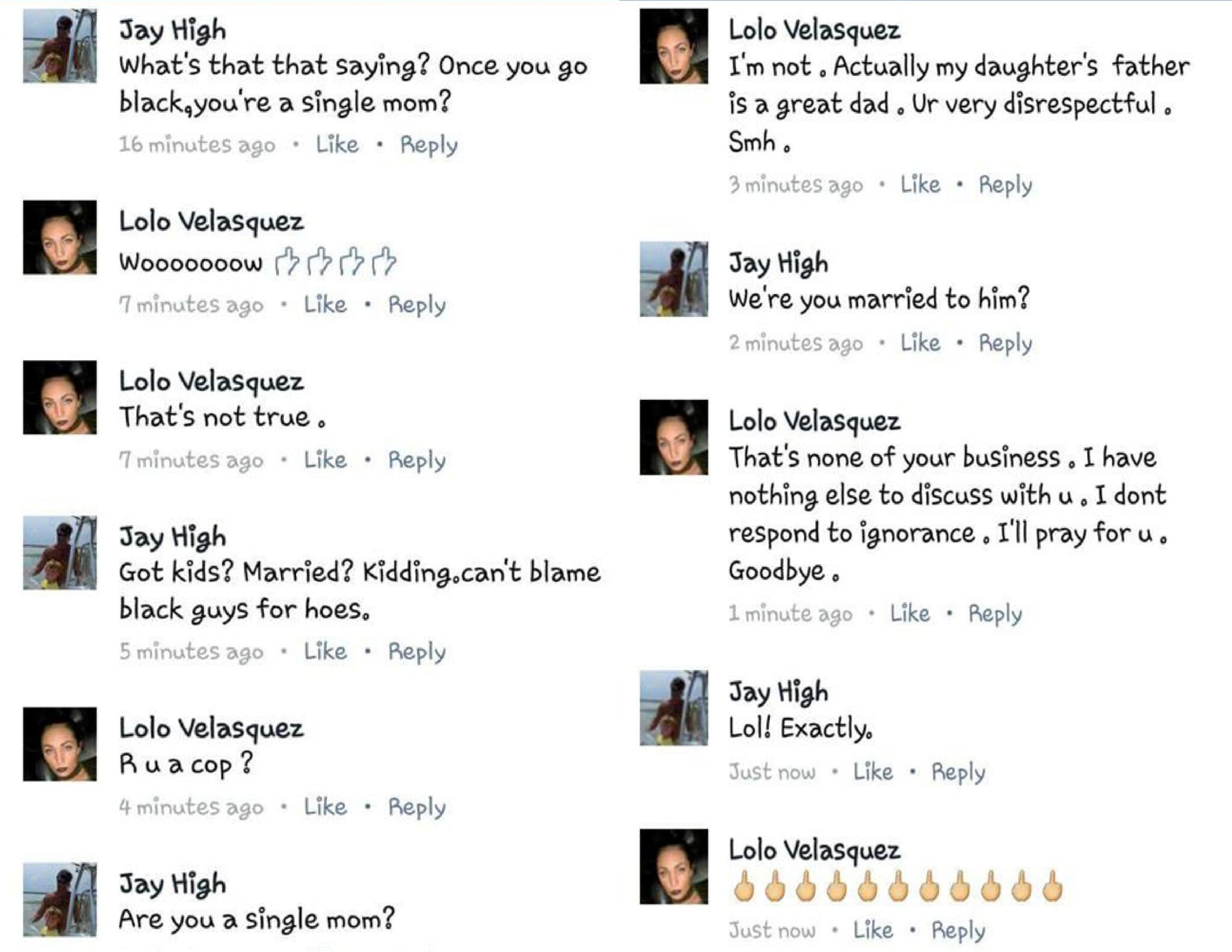 Pictured: Facebook exchange between Chief Jay High and 