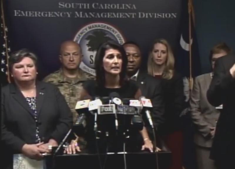 Pictured: Governor Nikki Haley provides an update on Hurricane Matthew Wednesday morning.