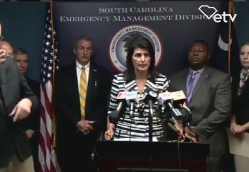 Pictured: Governor Nikki Haley orders coastal evacuations.