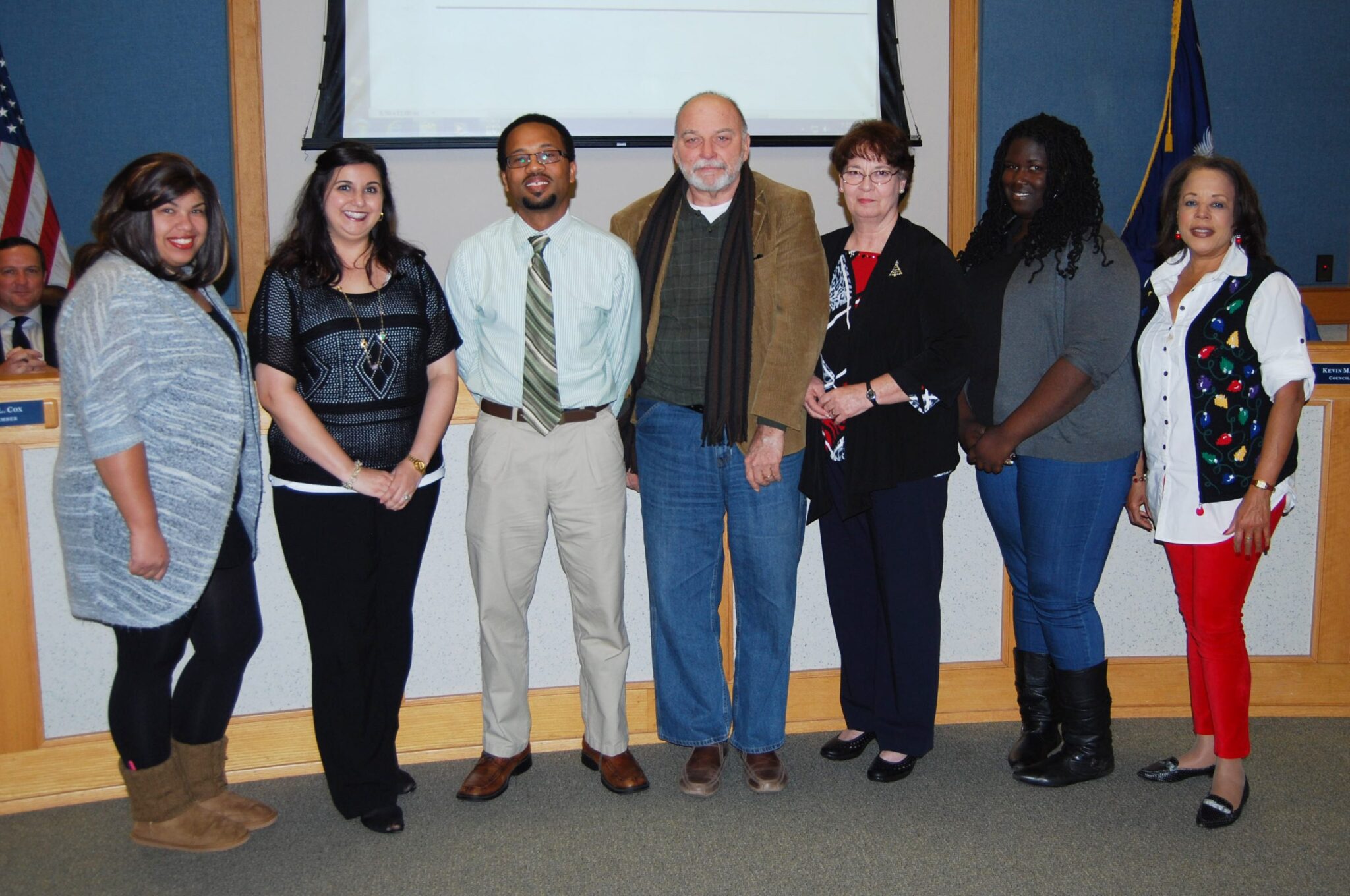 Pictured: Cultural Arts Commission members were recognized at the Dec. 13 Goose Creek City Council meeting. Pictured are (l-r) Lindsey Kerr, Andrea Morgan, Michael Owens, Tony Young, Pamela J. Smith, Sharina Haynes and Marsha Hassell.