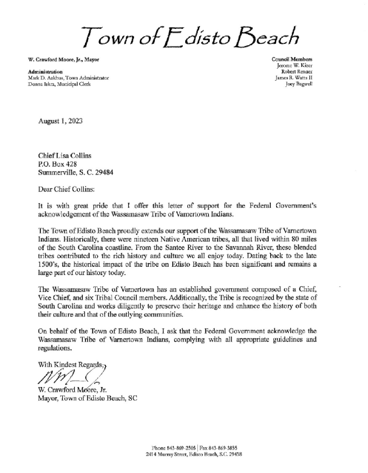 Edisto Beach Letter Supporting Tribe’s Federal Status The Berkeley Observer