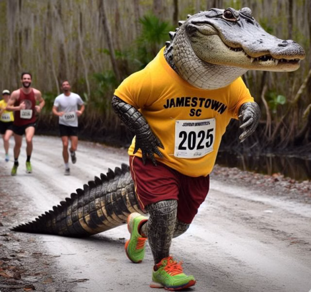 A drawing of an alligator running the 5K race.